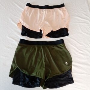 icyzone Lot of 2 Pair Workout Running Shorts with Pocket Women's XL 2-in-1 NWT